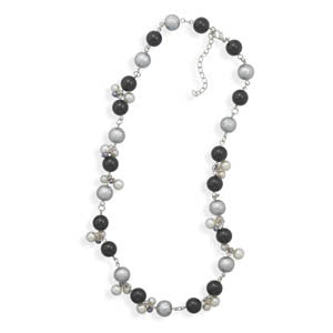 Black, Silver and White Glass Bead Fashion Necklace