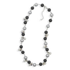 Black, Silver and White Glass Bead Fashion Necklace
