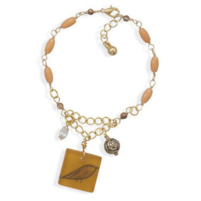 Gold Tone with Coral Bead Fashion Charm Bracelet