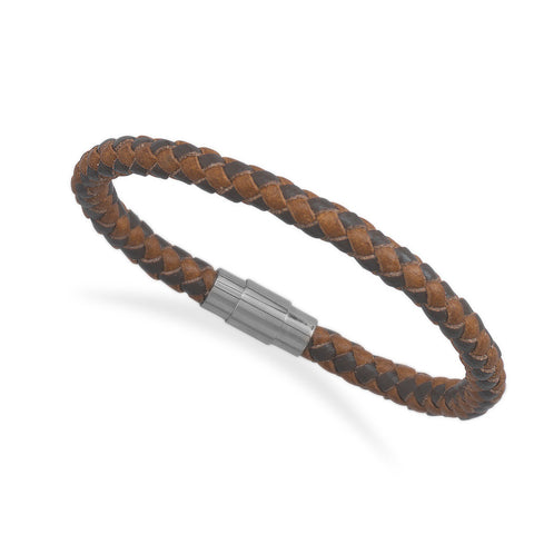 8" Braided Brown and Tan Leather Bracelet
