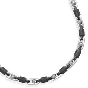8" Alternating Stainless Steel and Textured Barrel Link Bracelet