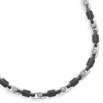 8" Alternating Stainless Steel and Textured Barrel Link Bracelet