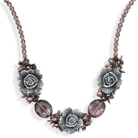 16" + 2" Glass and Clay Flower Fashion Necklace