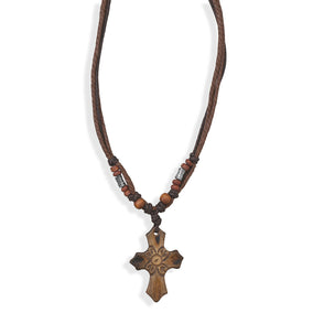 14" - 18" Multistrand Cord Fashion Necklace with Carved Cross