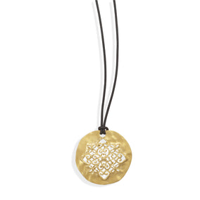 16"+2" Leather Ornate Gold Tone Fashion Necklace