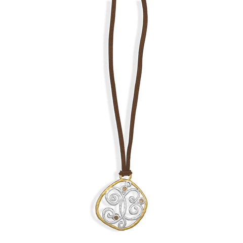 16"+2" Suede and Two Tone Crystal Fashion Necklace