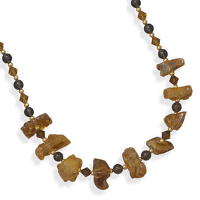 16"+2" Reconstituted Amber and Quartz Fashion Necklace