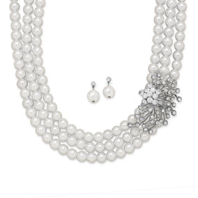 18"+ 2" Glass Pearl and Crystal Fashion Necklace and Earring Set