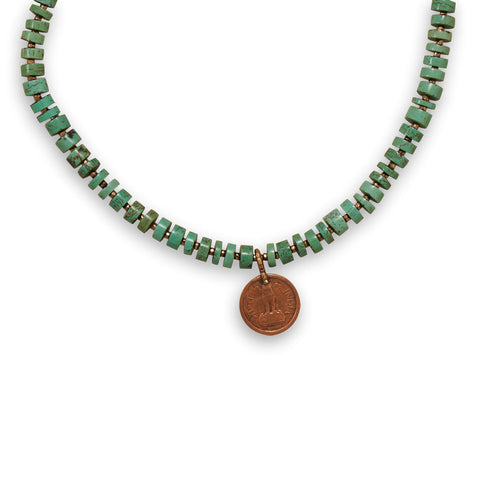 20" Magnesite and Glass Bead Copper Men's Necklace