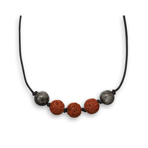 23" Labradorite and Lava Bead Men's Fashion Necklace