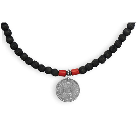 20" Olive Wood and Coral Men's Fashion Necklace