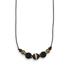 20" Men's Brass Necklace with Agate and Wood