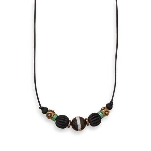 20" Men's Brass Necklace with Agate and Wood