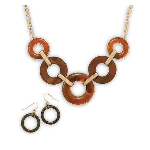 Gold Tone Geometric Design Fashion Necklace and Earring Set