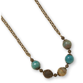 16.5" + 2" Brass Necklace with Faceted Agate