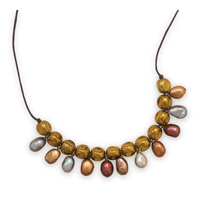 16" + 2" Glass and Multicolor Pearl Fashion Necklace