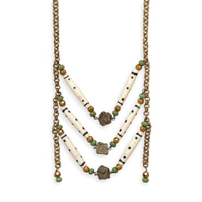 15" + 3" Brass Necklace with Pyrite and Bone