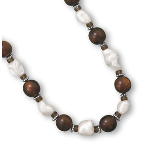 16" + 2" Wood Bead and Shell Nugget Fashion Necklace