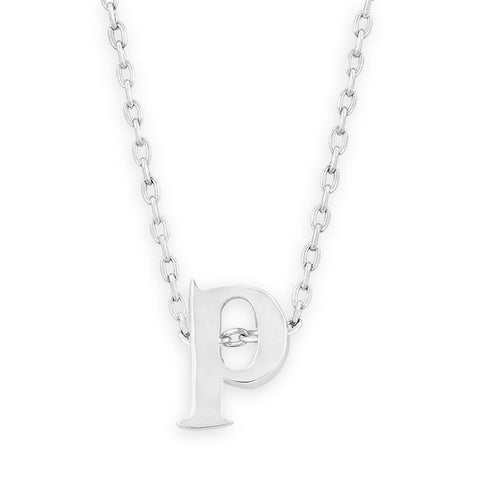 16" + 2" Rhodium Plated Brass Initial "p" Necklace