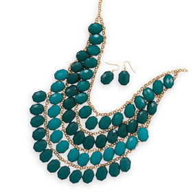 Four Tier Gold Tone Emerald Green Bead Fashion Set
