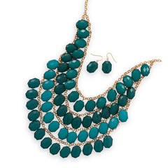 Four Tier Gold Tone Emerald Green Bead Fashion Set