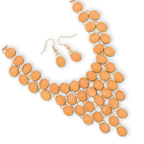 Gold Tone Peach Bib Style Fashion Set