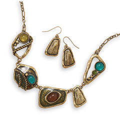 Antique Gold Tone Abstract Link Fashion Set
