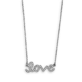 16" + 3" Silver Tone Crystal "love" Fashion Necklace