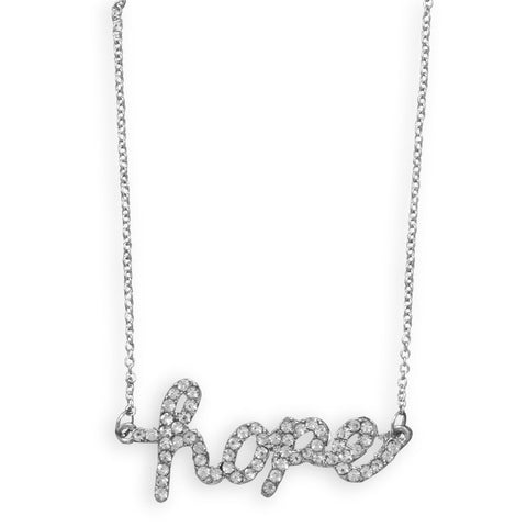 16" + 3" Silver Tone Crystal "hope" Fashion Necklace