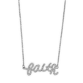 16" + 3" Silver Tone Crystal "faith" Fashion Necklace