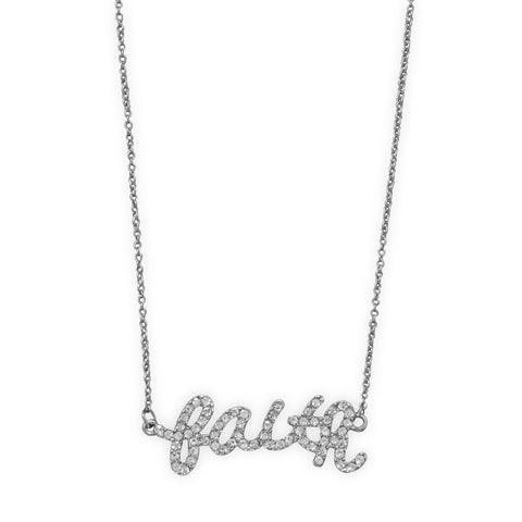 16" + 3" Silver Tone Crystal "faith" Fashion Necklace