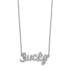 16" + 3" Silver Tone Crystal "lucky" Fashion Necklace