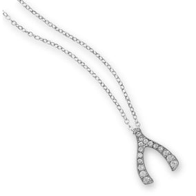 16" + 3" Silver Tone Crystal Wishbone Fashion Necklace