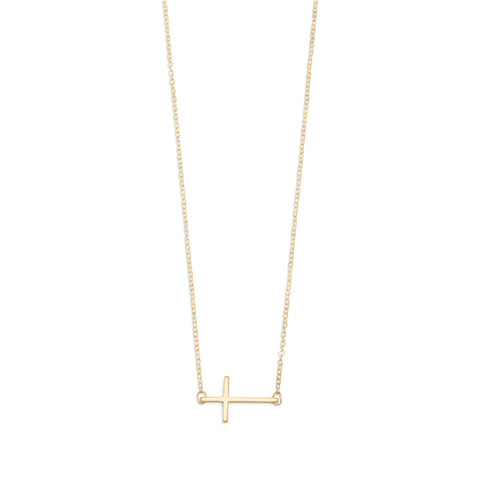 17" + 2" Gold Tone Sideways Cross Fashion Necklace
