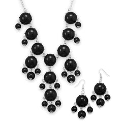 Silver Tone Black Bead Bubble Style Fashion Set