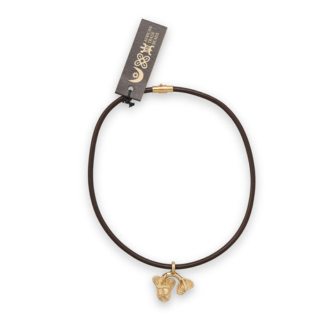 16" African Leather Necklace with 22 Karat Gold Plated Pewter Fish Pendant