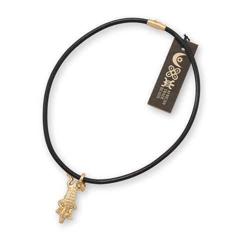 16" African Leather Necklace with 22 Karat Gold Plated Pewter Crocodile Pendant