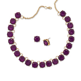 Diva Purple Glass Fashion Necklace and Earring Set