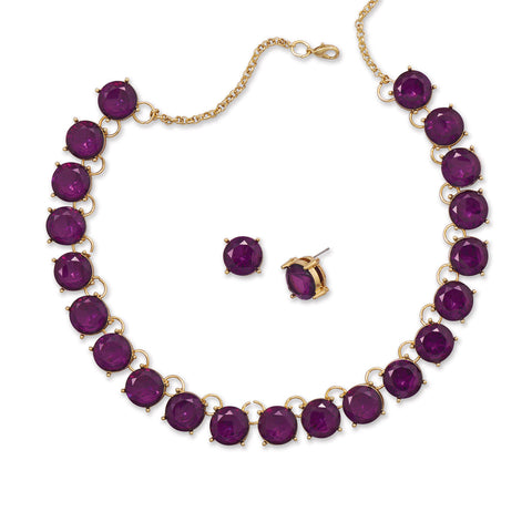 Diva Purple Glass Fashion Necklace and Earring Set