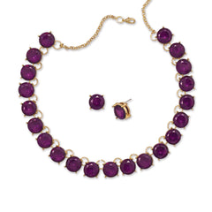 Diva Purple Glass Fashion Necklace and Earring Set