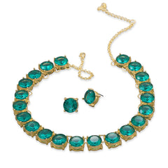 Teal Glass Fashion Necklace and Earring Set