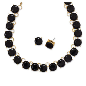 Midnight Beauty Fashion Necklace and Earring Set with Black Glass