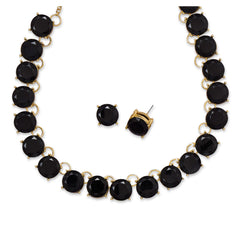 Midnight Beauty Fashion Necklace and Earring Set with Black Glass