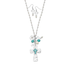 Cross Fashion Necklace and Earring Set with Magnesite
