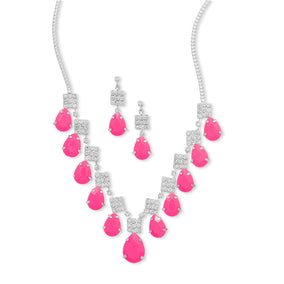 Pink Pear Drop Fashion Necklace and Earring Set