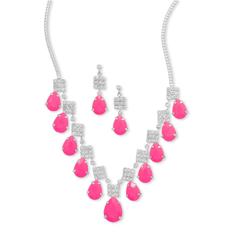 Pink Pear Drop Fashion Necklace and Earring Set