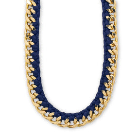 20" + 3" Gold Tone Fashion Necklace with Navy Blue Cord