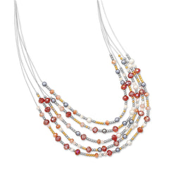 Graduated Multistrand Red and Peach Glass Bead Fashion Necklace