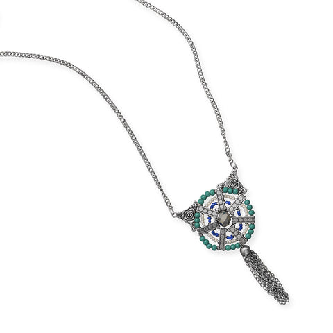 36" Fashion Necklace with Multicolor Glass Bead Dreamcatcher Drop