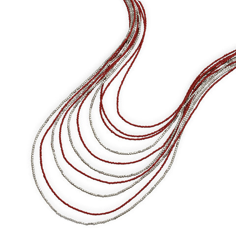 Ultra Long Multistrand Red Glass Bead Fashion Necklace